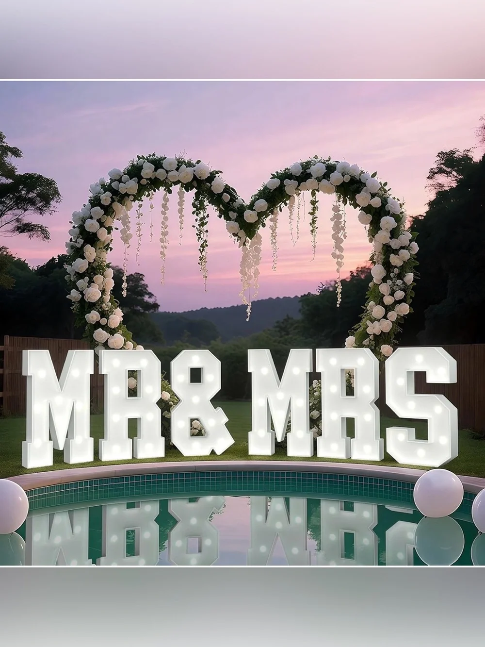 Mr&Mrs 2FT Lightup Letters for Wedding,Engagement Party Anniversary w/RosePetals